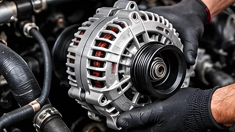 Alternator held in place during a charging system repair in Dallas